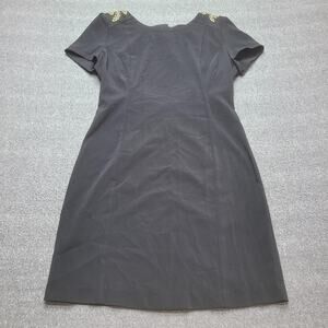 Black Dress Womens Medium Black Beaded Open Back Short Sleeve Party Cocktail